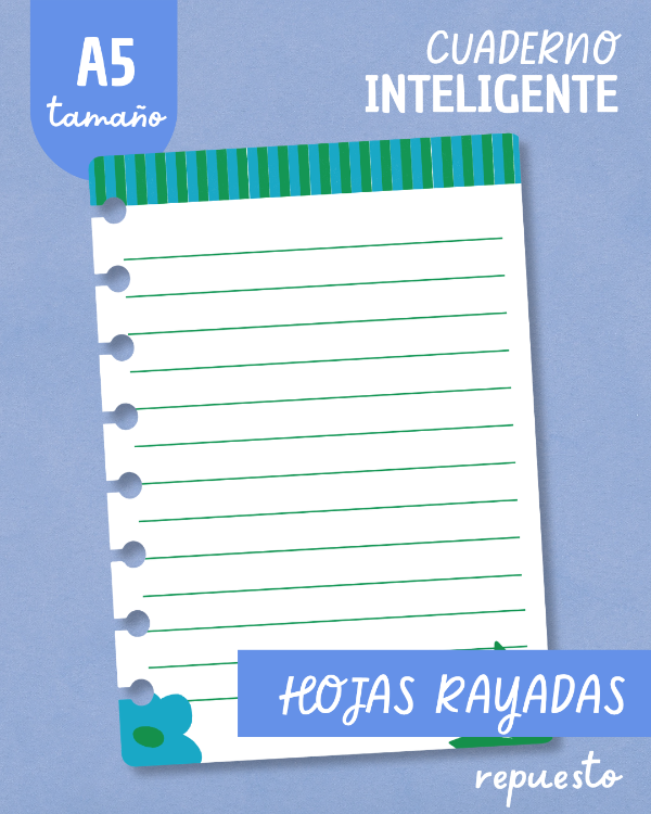 Producto - Repuesto de hojas A5 - Rayado - Flores azules