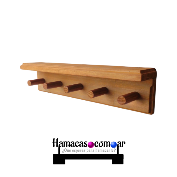 Producto - Perchero madera premium para pared largo 50 cm con 5 perchas