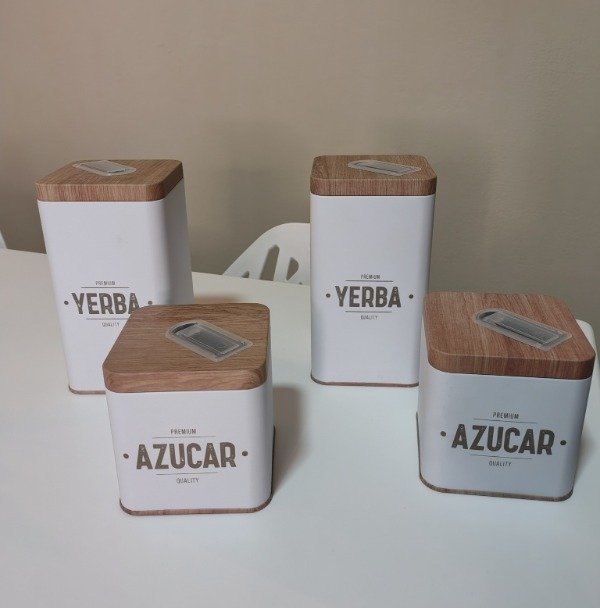 Producto - Set latas vertedoras con tapa símil madera