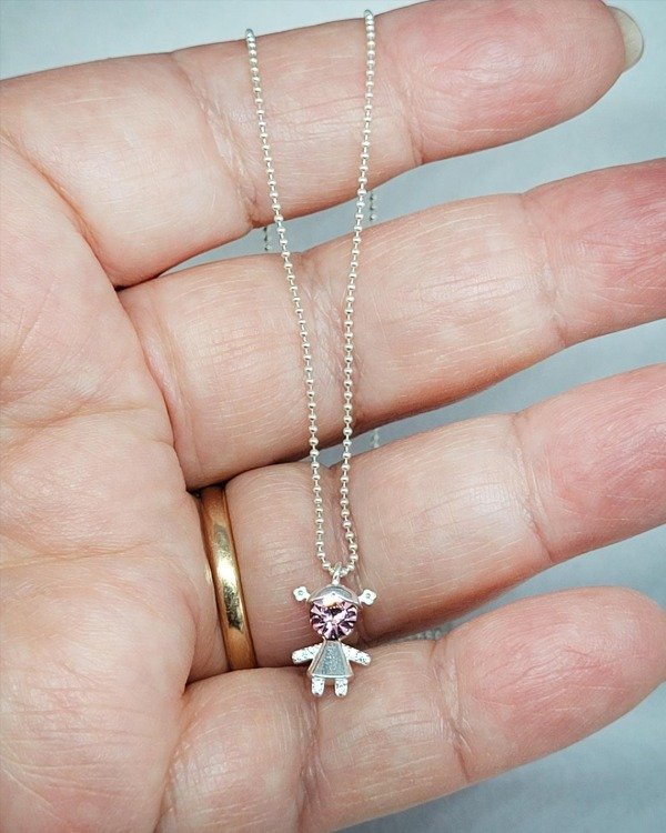 Producto - Conjunto Plata 925 - Cadena Mini bolitas + Dije Nena Cristal Facetado - CO 740 - 2