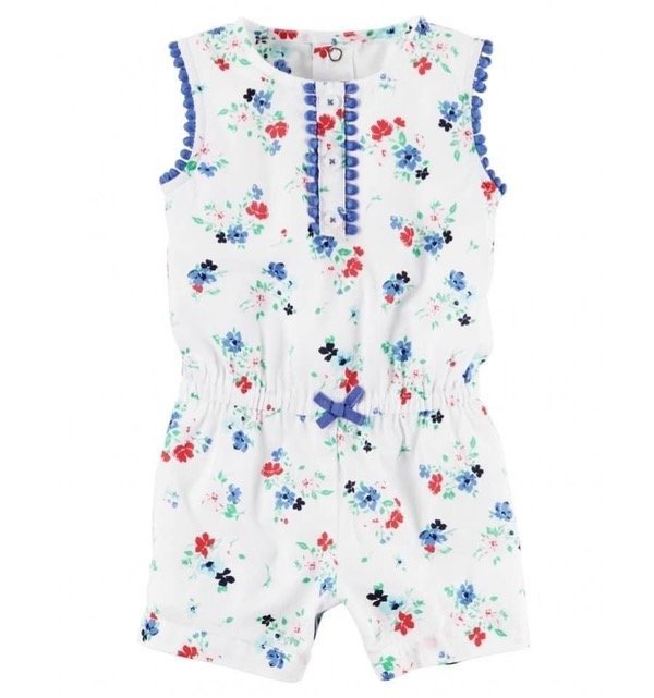 Producto - Mono Beba Blanco Flores Rojas y Celestes Ribete Azul