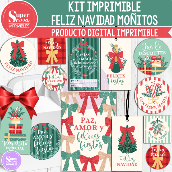 Producto - KIT IMPRIMIBLE FELIZ NAVIDAD MOÑITOS