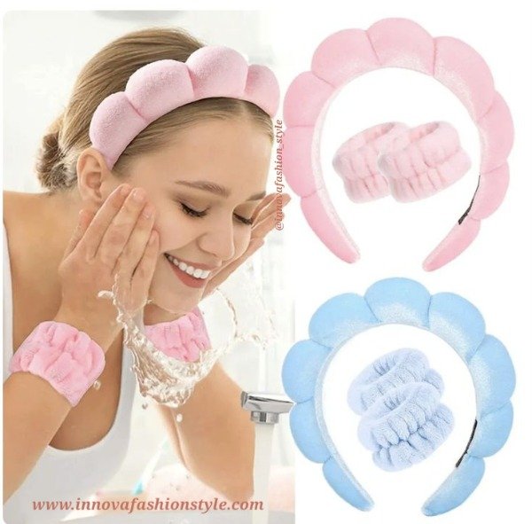 Producto - Set de Skincare Premium: Vincha Puffy + Muñequeras Absorbentes