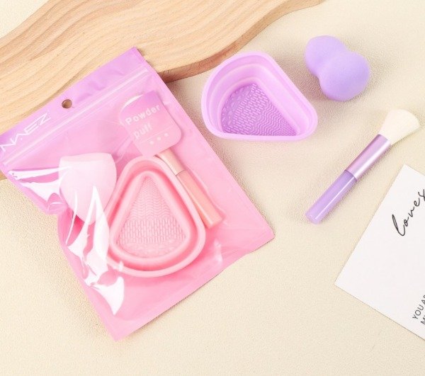 Producto - Set esponjita + brocha + recipiente plegable para limpiar