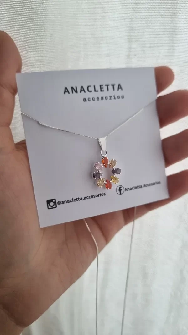 Producto - Gargantilla cubic de colores circular plata 925 -45cm