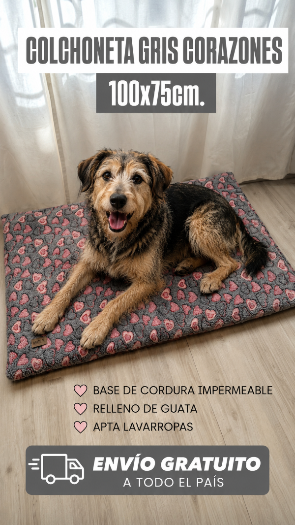 Producto - COLCHONETA POLAR CORDERITO GRIS CORAZONES