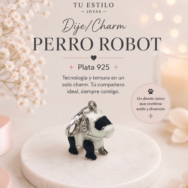 Producto - Dije con ganchito Perro Robot Plata 925