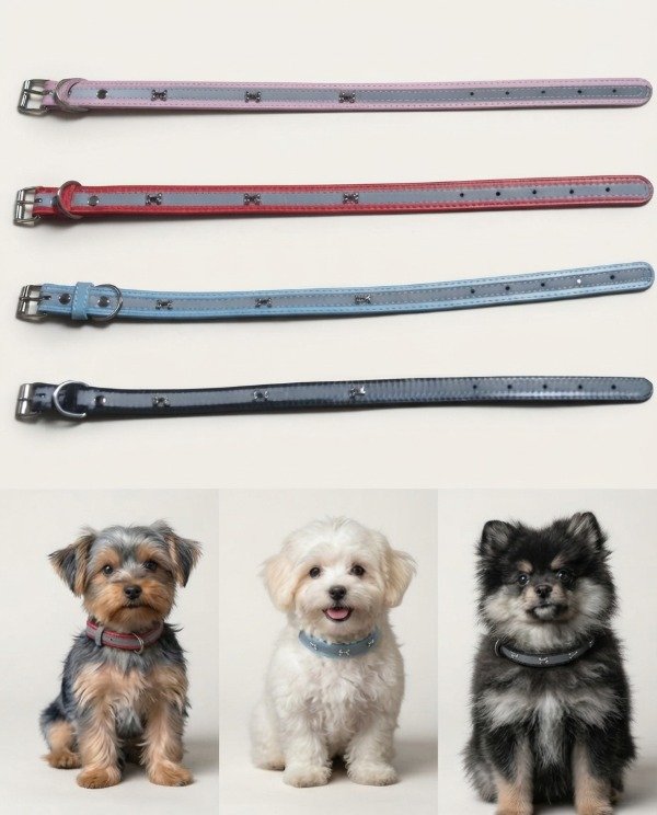 Producto - Collar Para Perros Pequeños Con Tachas Huesitos De Plata 45x2 cm - 0