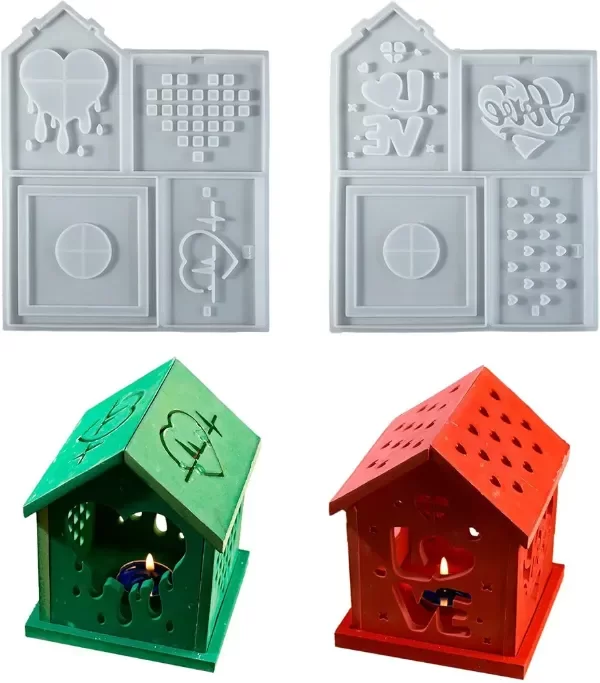 Producto - Molde silicona casa para armar portavela de noche mod corazones - 6