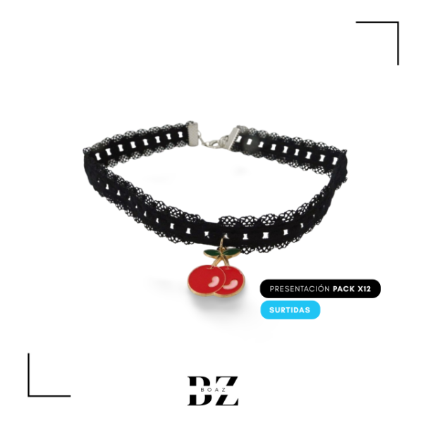 Producto - CHOCKER NEGRO CON DIJE CEREZA X 12 PCS EN CARD - 2019-10