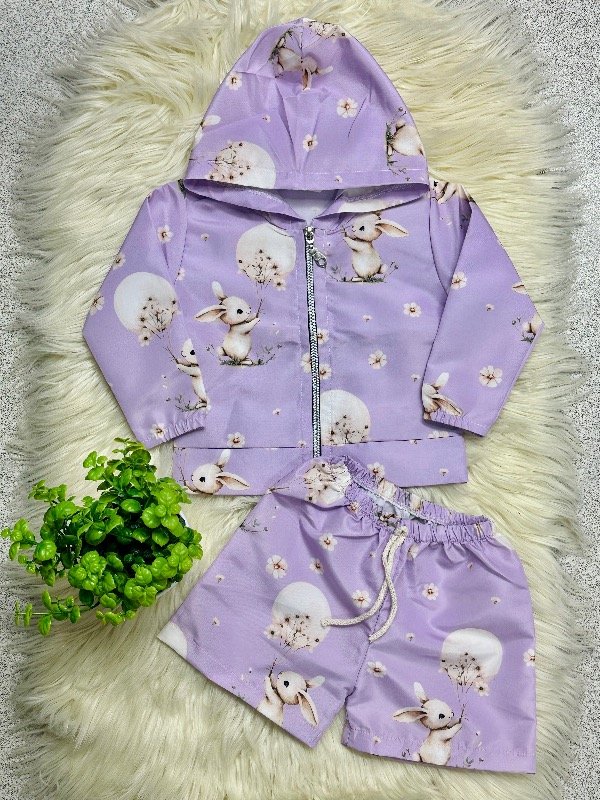Producto - CONJUNTO ROMPEVIENTO CONEJO LILA (CAMPERA + SHORT)