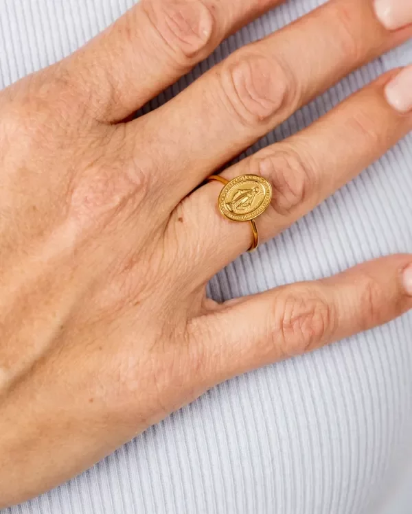 Producto - Anillo Acero Dorado Medalla Milagrosa Regulable - 0