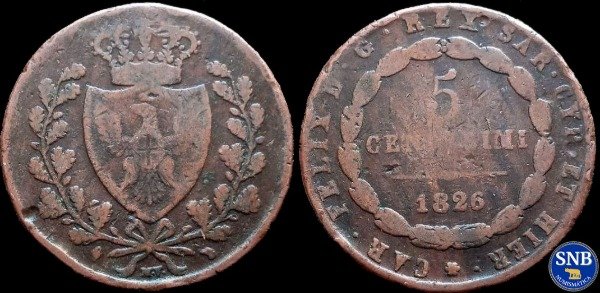Producto - Reino de Cerdeña - 5 Centésimos (1826) KM #127