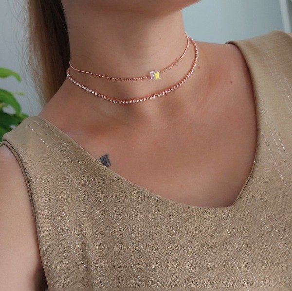 Producto - Choker doble rose cubo de cristal