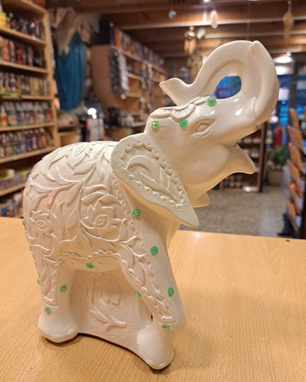 Producto - Elefante Blanco decorado trompa hacia arriba