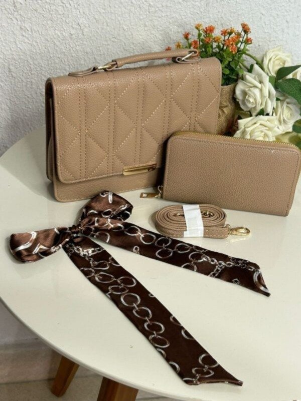 Producto - S29. Cartera Metalizada Beige Kit 3 piezas