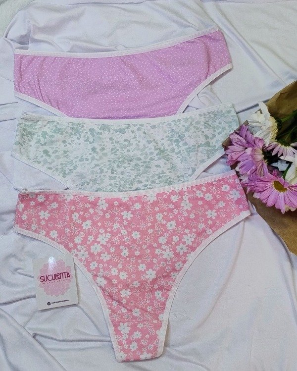 Producto - CULOTTE LESS DE ALGODÓN ESTAMPADAS - ROSA, VERDE, LILA