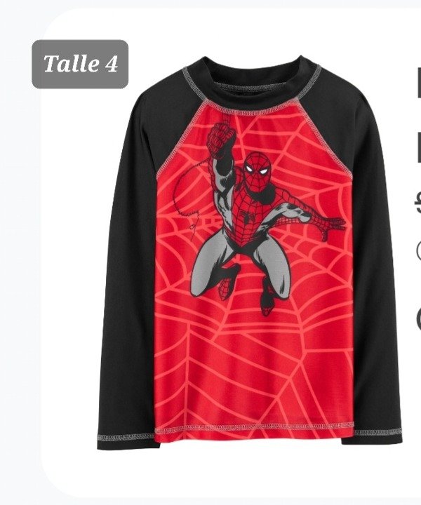 Remera uv carters talle 4 spiderman