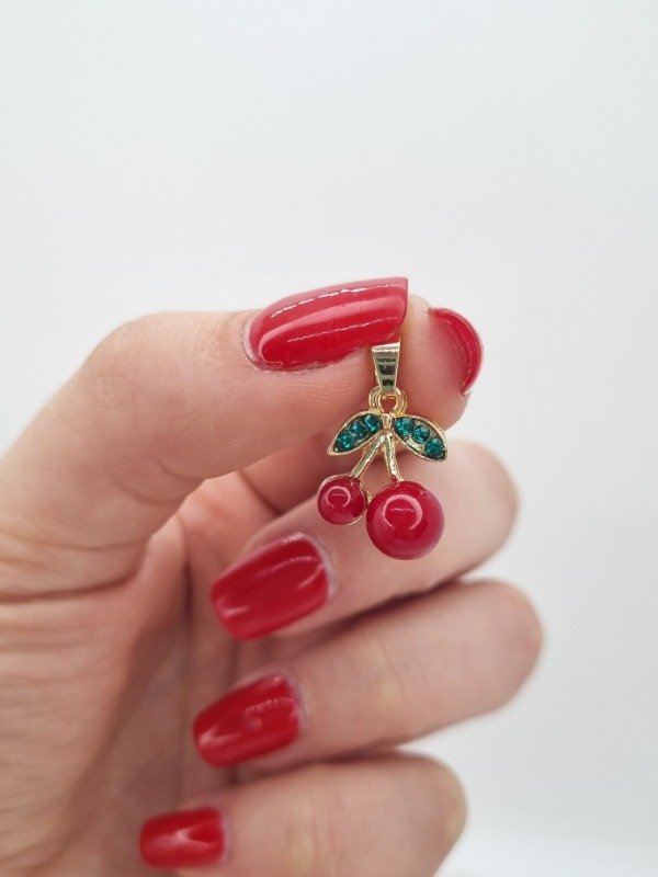 Producto - Dije acero dorado cherry bolitas y strass