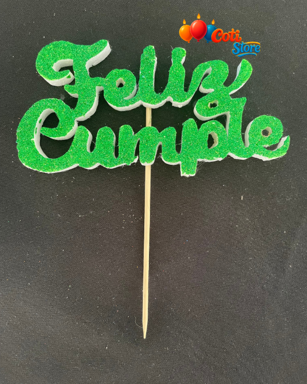 Producto - Topper de Telgopor FELIZ CUMPLEAÑOS con glitter Verde