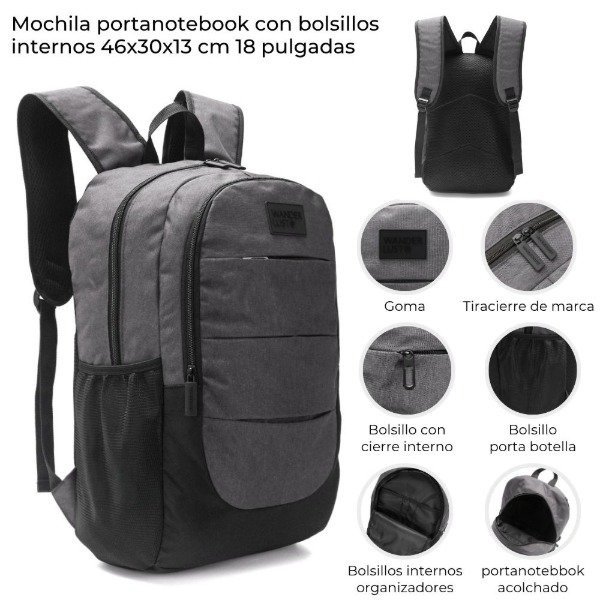 Producto - MOCHILA PORTANOTEBOOK CON BOLSILLOS INTERNOS 18 PULG COD 42859