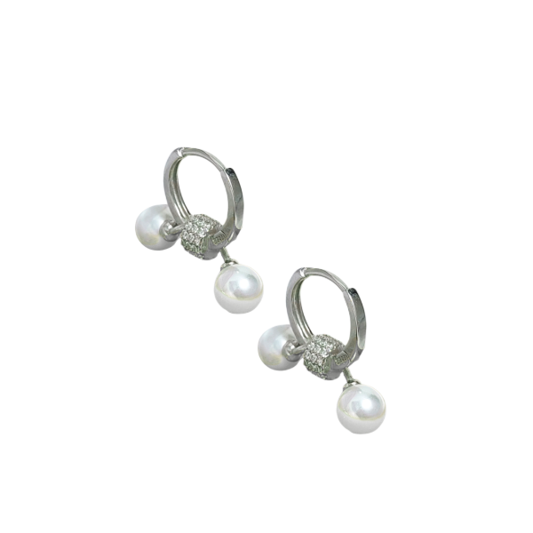 Producto - Aros Huggies Plata 925 Con Perlas y Micropavé