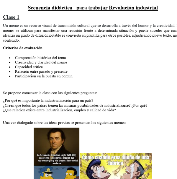 Producto - Secuencia didáctica: Revolución Industrial