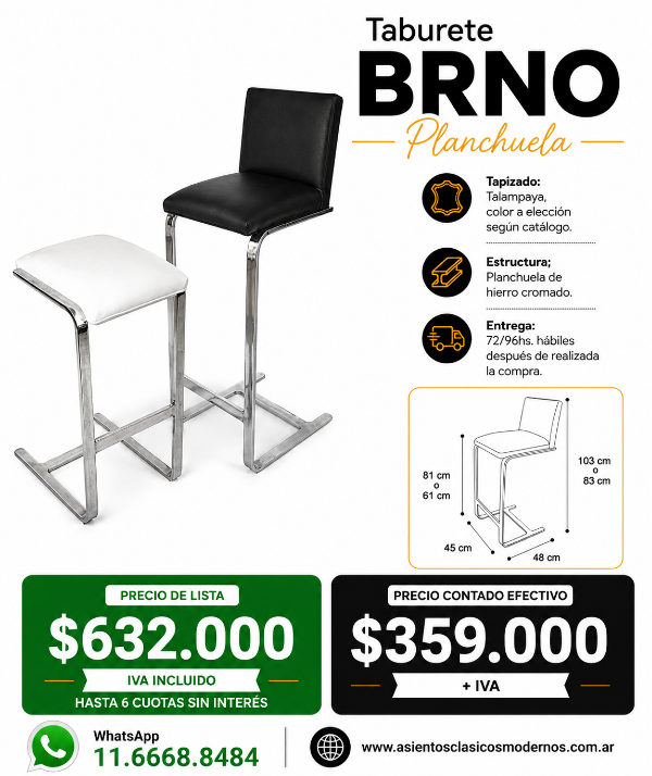 Producto - Silla Taburete BRNO, Planchuela Cromada, Tapizado Talampaya!!
