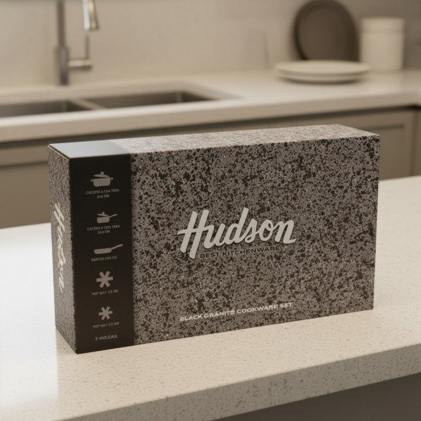 Producto - Bateria Hudson TOTAL BLACK GRANITO aluminio recubierto antiadherente 7 piezas - 2
