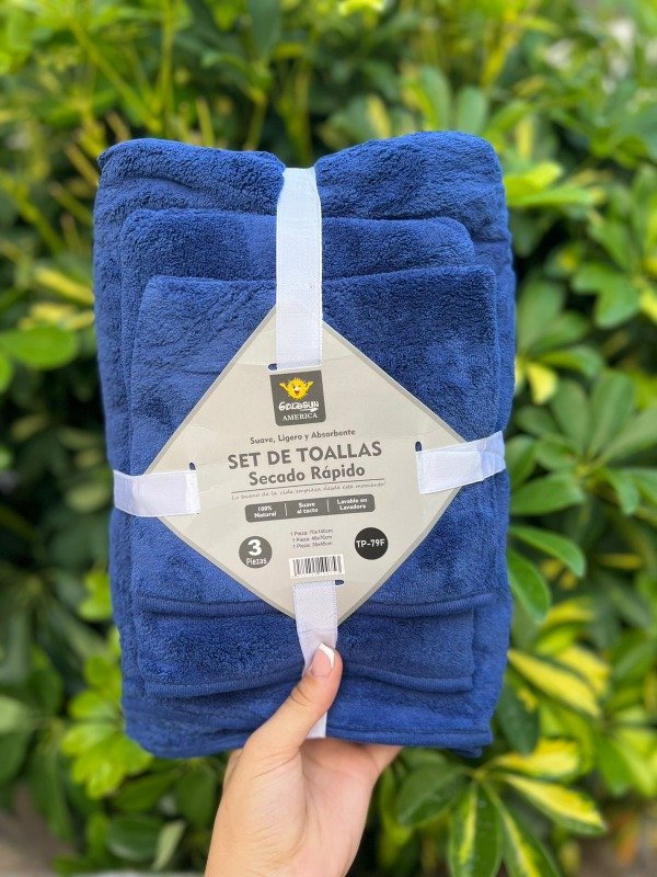 Producto - toallon 3 piezas liso azul