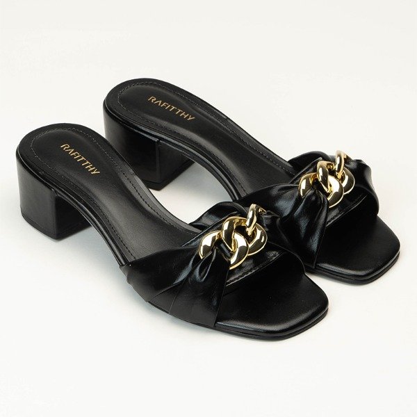 Producto - Sandalia "tamanco" RAFITTHY negras con cadena dorada COD.100998