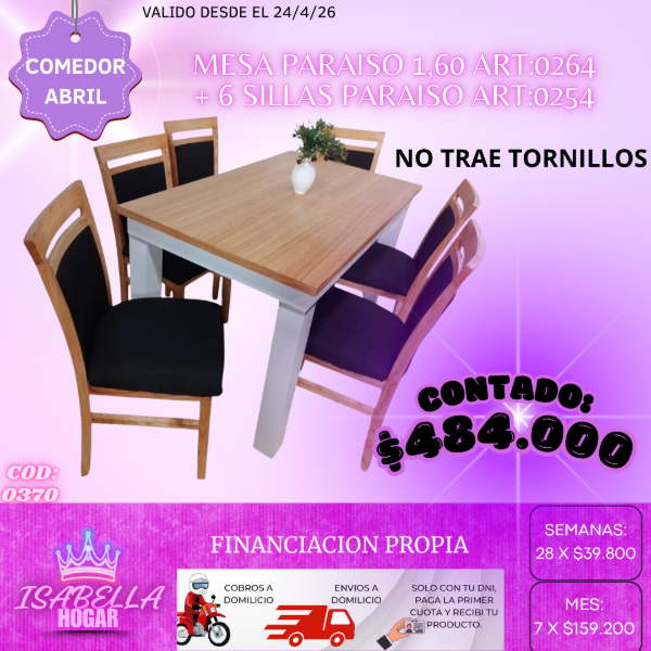Producto - MESA DE 1.60 PARAISO + 6 SILLAS PARAISO