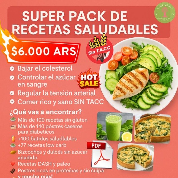 Producto - Pack con recetas sin gluten, sin/bajas en azúcar,bajas en grasas!