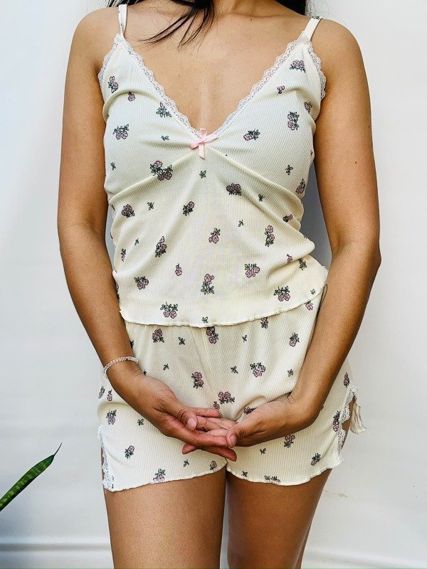 Producto - Pijama Corto con Encaje Nude - 1