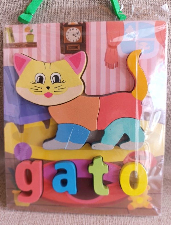 Producto - Encastre Rompecabezas Animal GATO con Letras en Madera