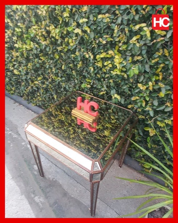 Producto - Mesa auxiliar de estilo Art Déco espejada con cristales biselados y cajón - 6