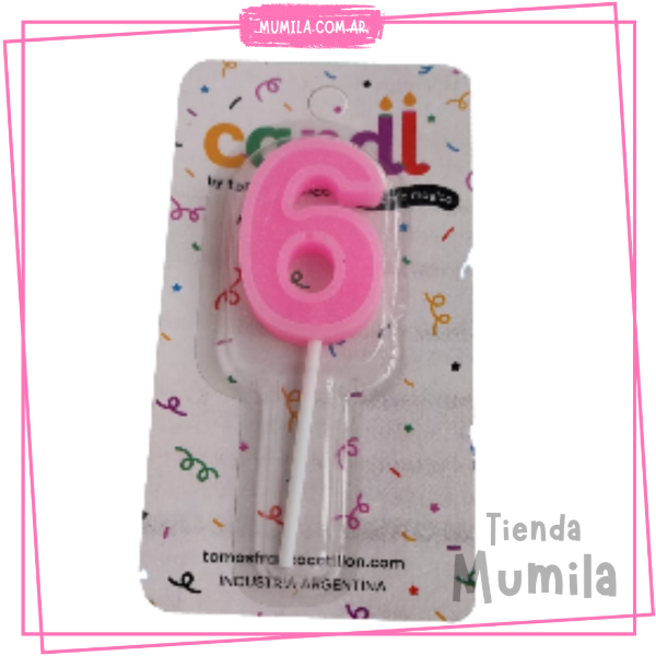 Producto - Vela numero 6 rosa palito