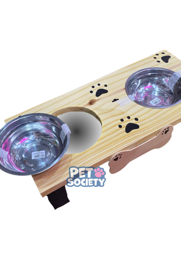 Producto - COMEDERO DOBLE DE MADERA PERSONALIZADO