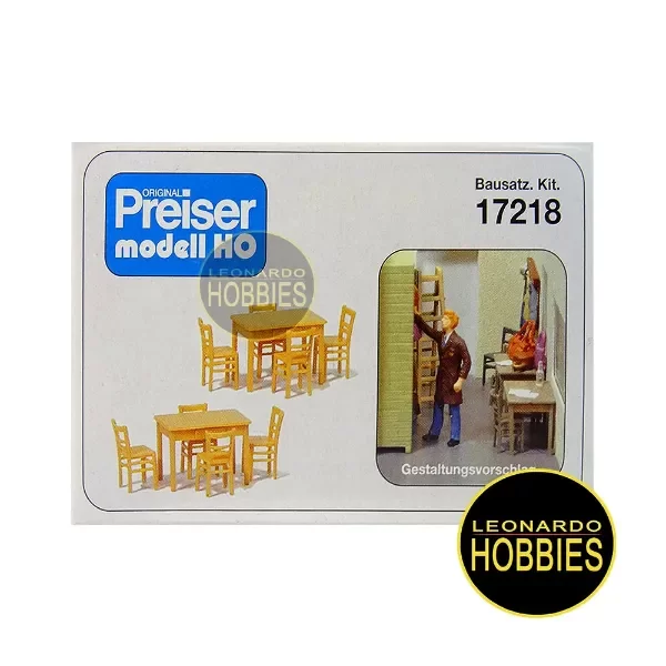 Producto - Mesas con Sillas de Madera Escala 1/87 HO Preiser 17218 - 1