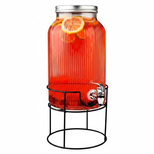 Producto - FRASCO DE VIDRIO RAYADO DISPENSER CON CANILLA Y SOPORTE METALICO 5.5LTS