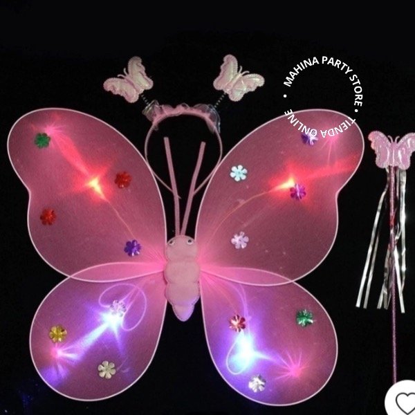 Producto - Set alas de Mariposas rosas  3 piezas con luces
