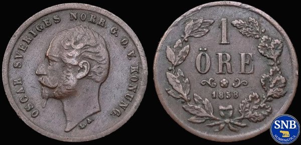 Producto - Suecia - 1 Ore (1858) KM #687 [VF/VF-] - Reinos Unidos de Suecia y Noruega