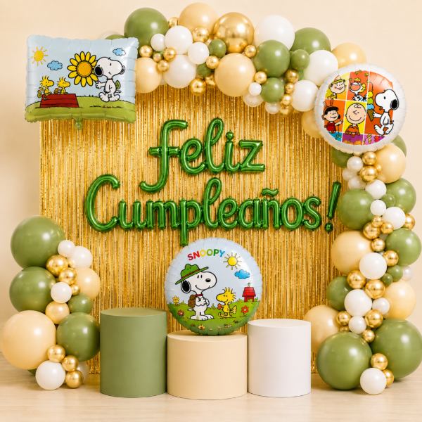 Producto - Kit de Globos Snoopy Verde y Dorado