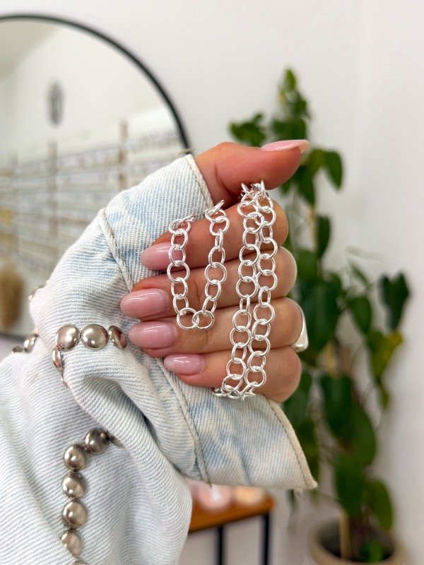 Producto - Cadenita acero blanco círculos calados