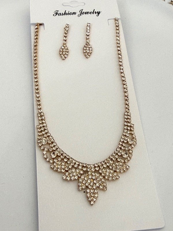 Producto - CF0049 Conjunto full strass dorado collar gargantilla + aros