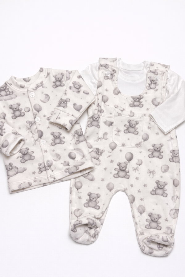 Producto - Trío campera y enterito plush + remera osos gris