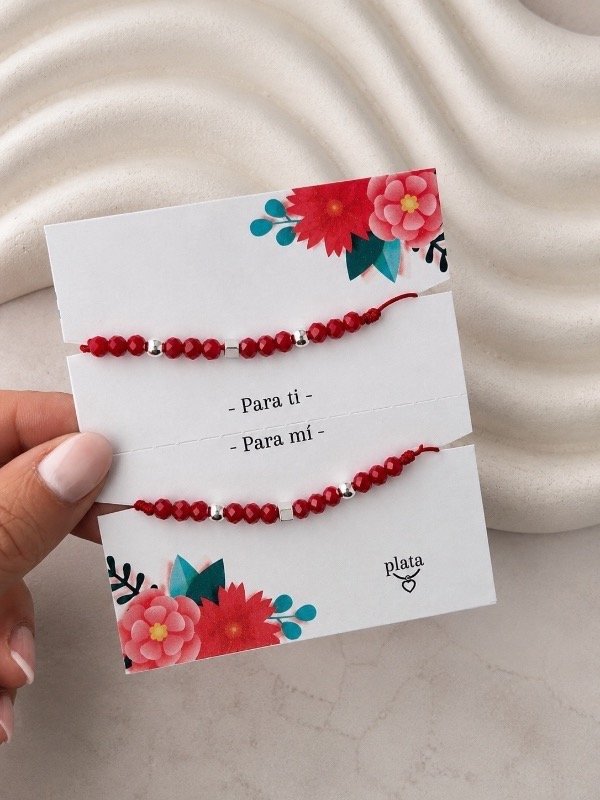 Producto - SET 2 PULSERAS REGULABLES BOLITAS DE PLATA HILO ROJO 0002