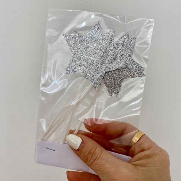 Producto - CAKE TOPPER ESTRELLAS PLATEADAS GLITTER X 6 UNIDADES
