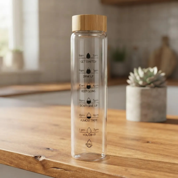 Producto - Botella Motivacional De Vidrio Tapa Bambú Capacidad 1l - 1