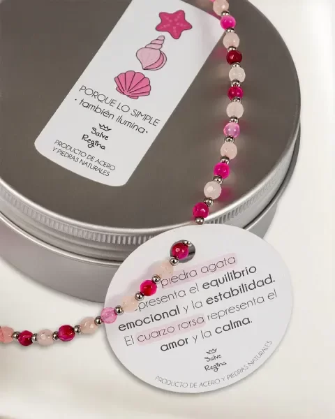 Producto - Collar Acero Cuarzo Rosa Ágata